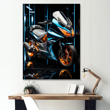 Electric Blue Ride Scooter - Motorcycle Canvas Wall Art